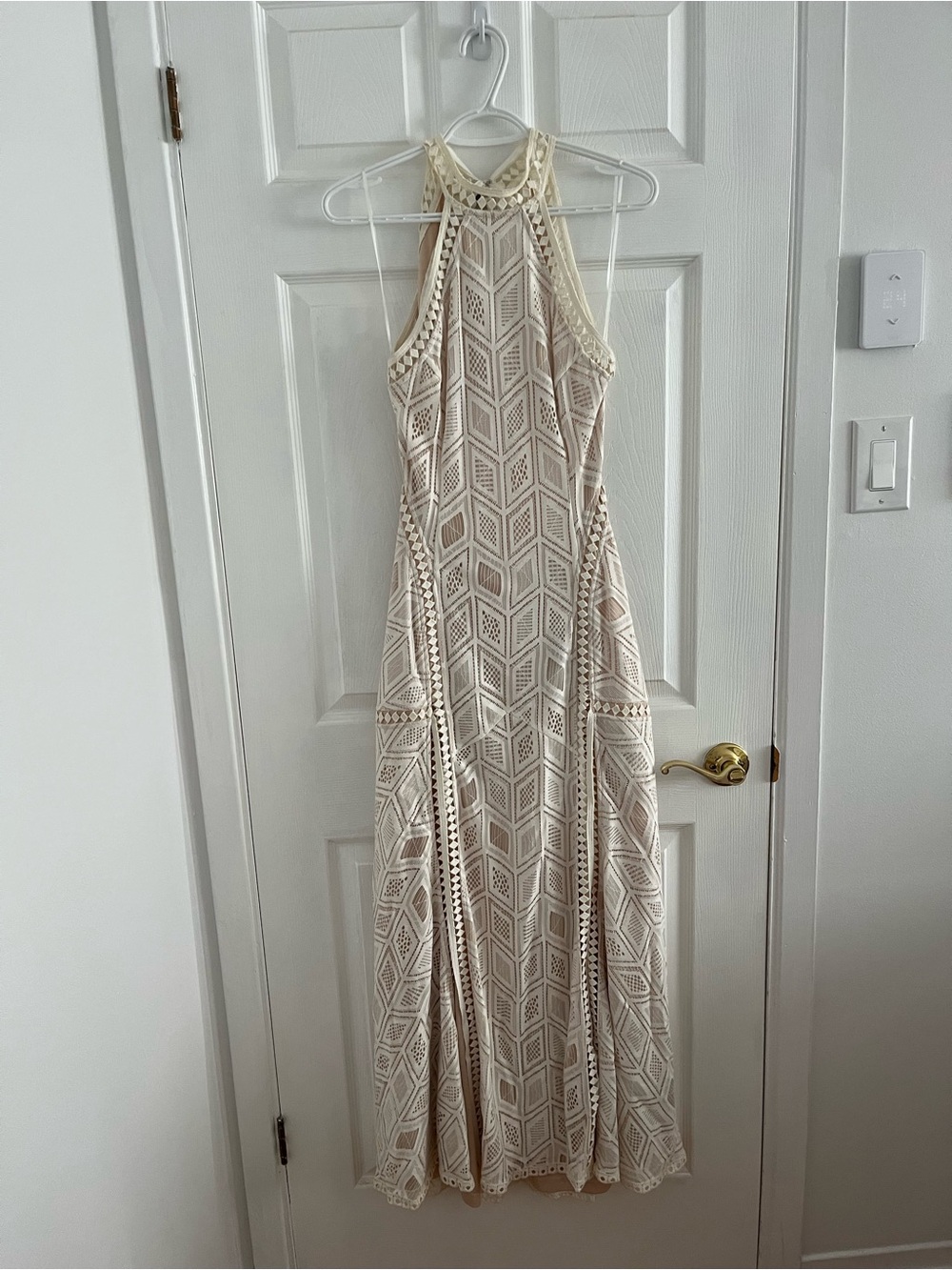Guess Cream Lace Halter Maxi Dress